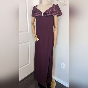 Vintage 80s Morton Myles Plum Formal Gown Full Length Off Shoulder Sz 10